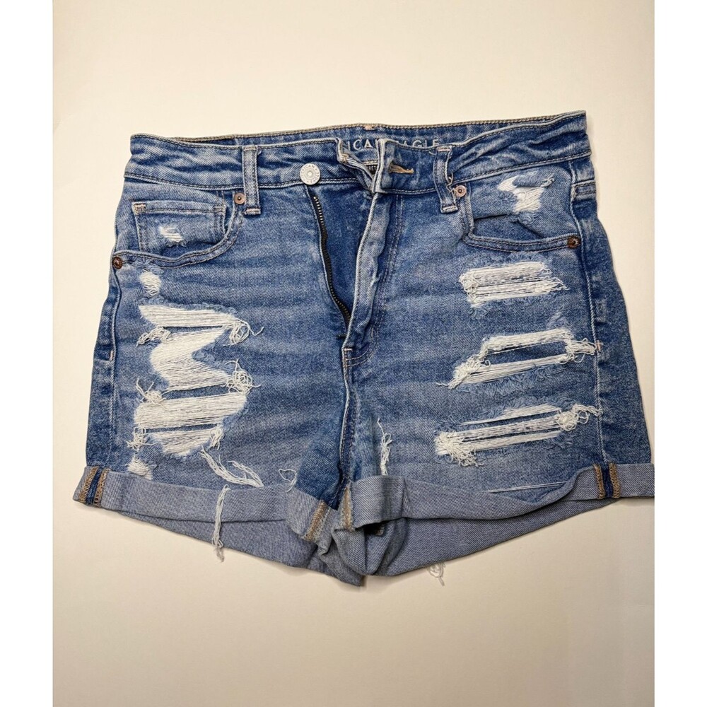 American Eagle Distressed Denim Mom Shorts Women's Size 6 High Waisted Stretch
